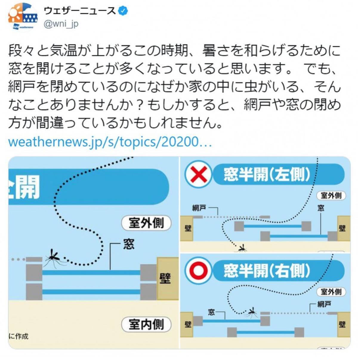 網戸を閉めてるのに虫が入ってくる 窓の正しい開け方を解説したウェザーニュースの投稿に注目 年5月8日 エキサイトニュース