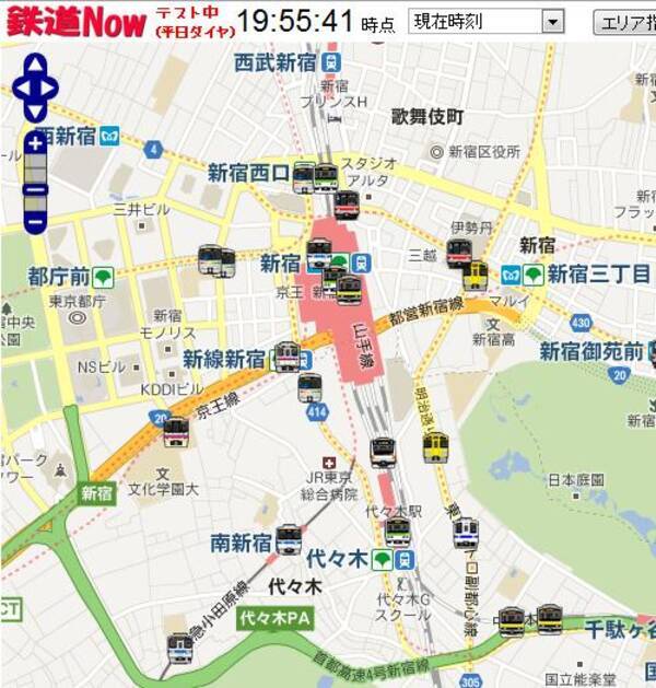 Googleマップ 上に鉄道運行状況をリアルタイム表示する 鉄道now が面白い 新宿駅密集しすぎ 2012年10月1日 エキサイトニュース