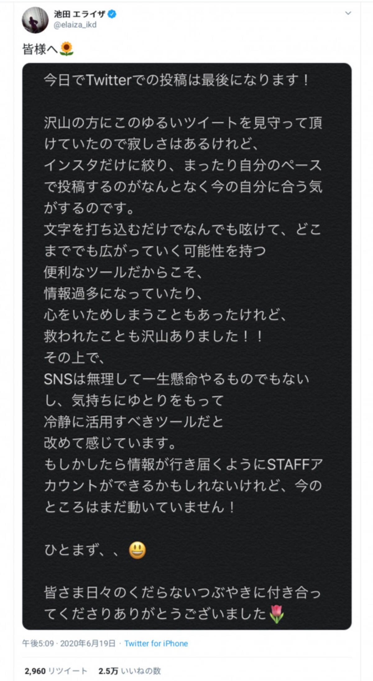 Snsは無理して一生懸命やるものでもない 池田エライザさんのtwitter終了宣言に称賛の声 年6月19日 エキサイトニュース