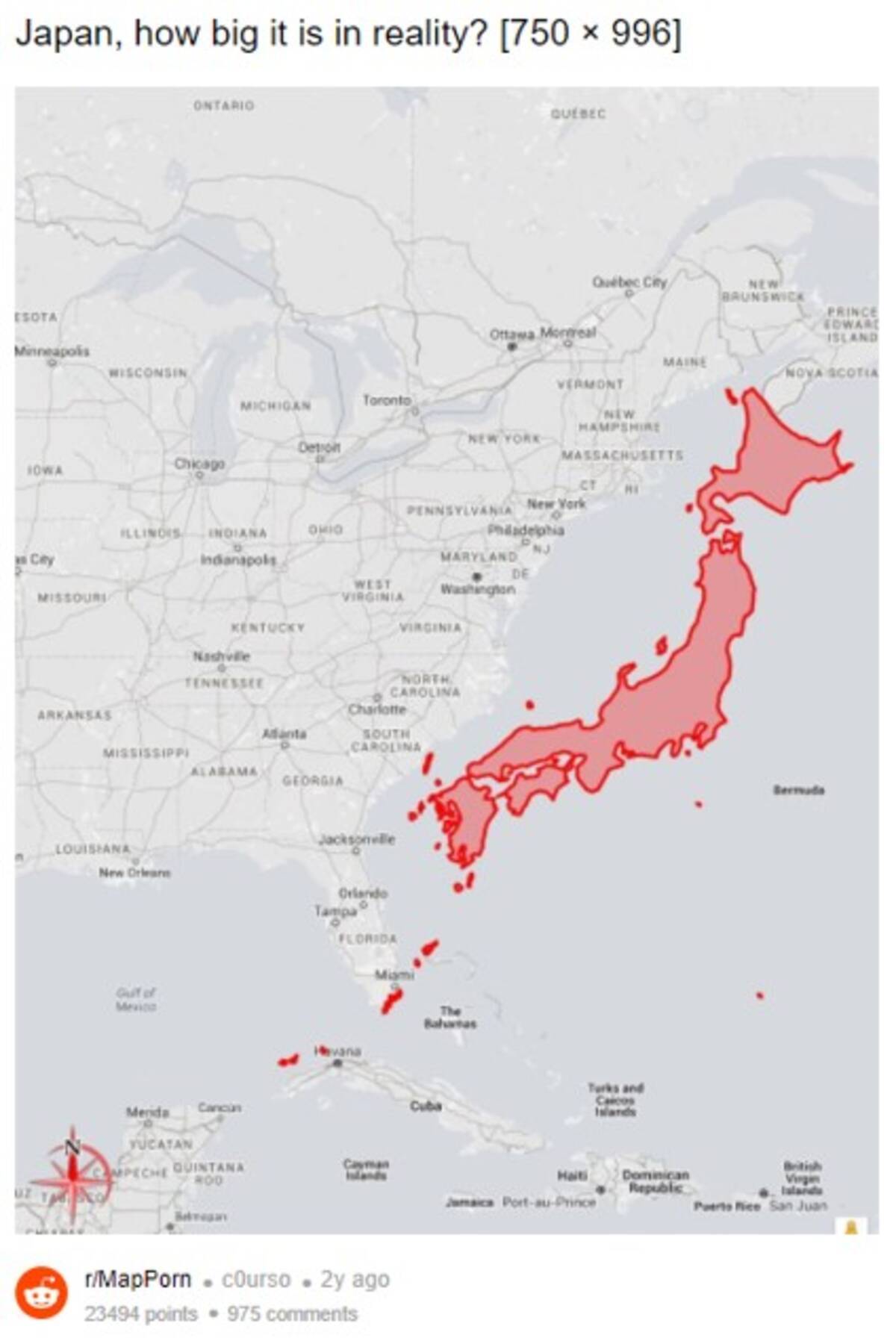 地図は見方や視点で印象がガラッと変わる 日本地図とアメリカ東海岸の地図を並べてみると 年10月17日 エキサイトニュース