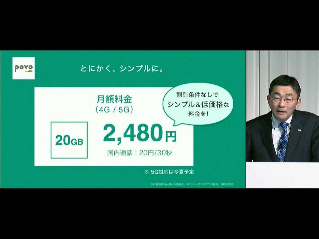 Auが3キャリア最安値 20gb 2480円 でオプション追加可能な新料金 Povo を発表 4g 5g共通のデータ使い放題プランとuq小中容量プランの新料金も提供開始へ 2021年1月13日 エキサイトニュース