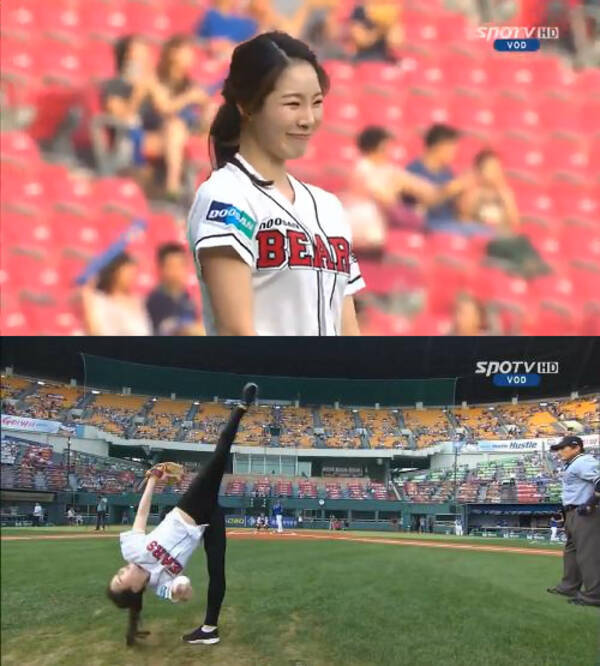 韓国で行われた始球式の美女の投げ方が超人的と話題に 動画再生数もあっという間に1000万を越える 13年7月10日 エキサイトニュース