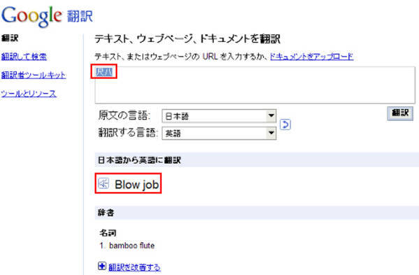Google翻訳 で下品な珍翻訳 スラングを翻訳できるとは 2010年4月10