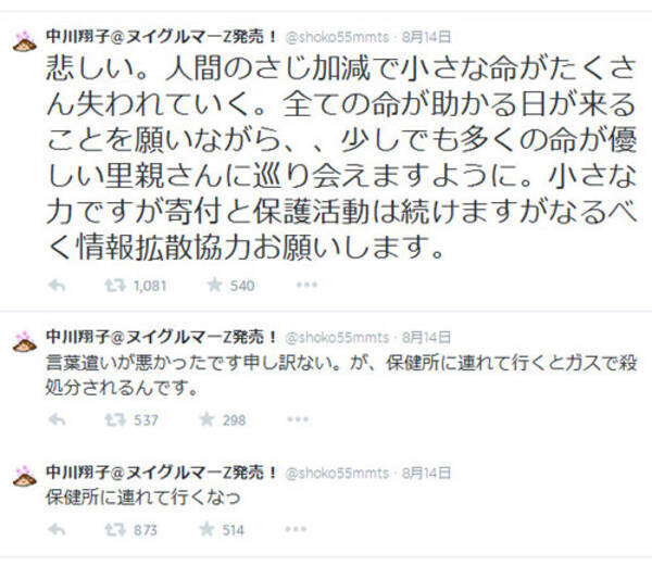 保健所に連れて行くなっ で大炎上の中川翔子さん 過去に野良猫を量産していた の指摘も 14年8月23日 エキサイトニュース