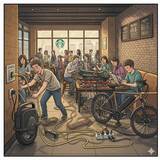 「スタバは充電所じゃない！ 電動キックボード持ち込み客の「盗電」と「発火リスク」に寛大な韓国スタバ」の画像1