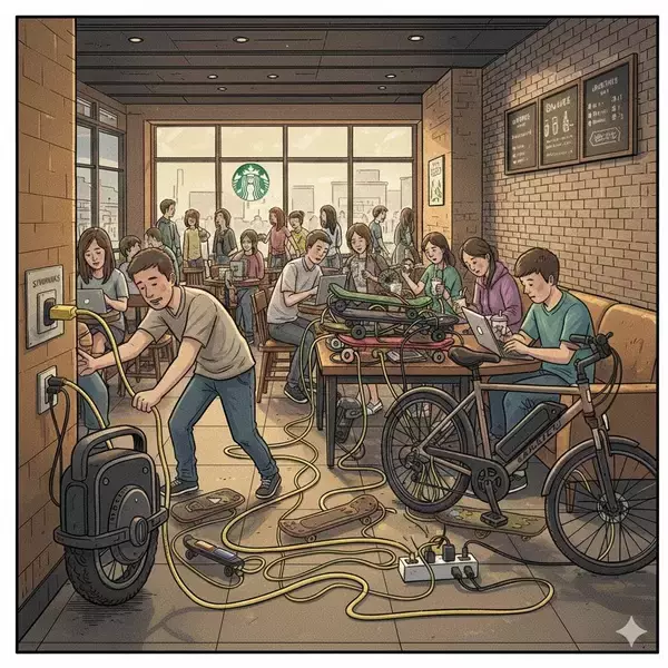 スタバは充電所じゃない！ 電動キックボード持ち込み客の「盗電」と「発火リスク」に寛大な韓国スタバ