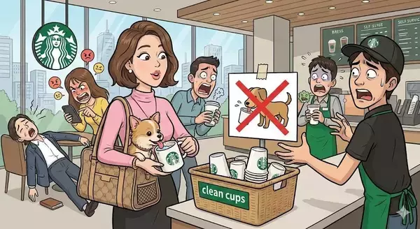 「私の子よ」韓国スタバで人間用コップを犬に舐めさせる飼い主に批判殺到！ 衛生面巡りSNS炎上中