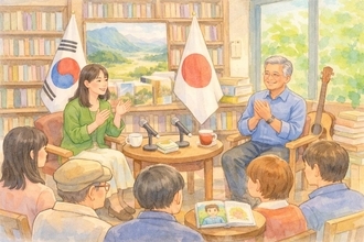 韓国元大統領が書店で日韓文学交流の場を演出