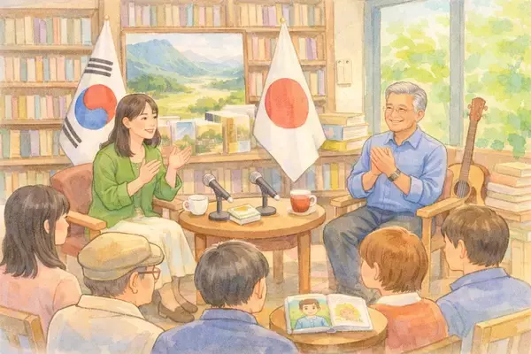 韓国元大統領が書店で日韓文学交流の場を演出