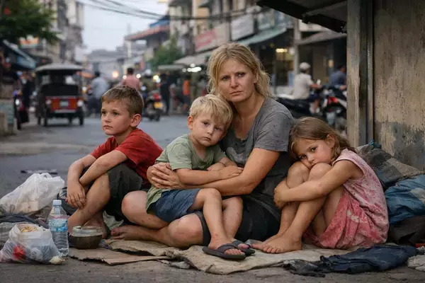 カンボジアの首都でロシア人を自称する女性と子供3人が路上生活、帰国に向け緊急支援を訴え