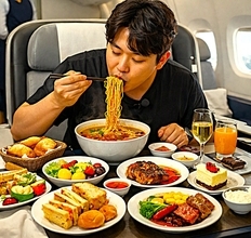 韓国大食いユーチューバー、機内で20回注文　限界超え批判殺到