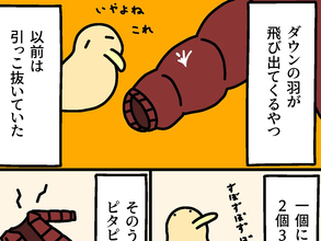 ダウンジャケットから出てくる羽…目からウロコの対処法！【エッセイ漫画】