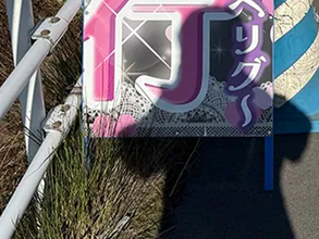 栃木の道路で見かけた、ド派手な看板　異色のデザインに「ギャルが工事してる？」