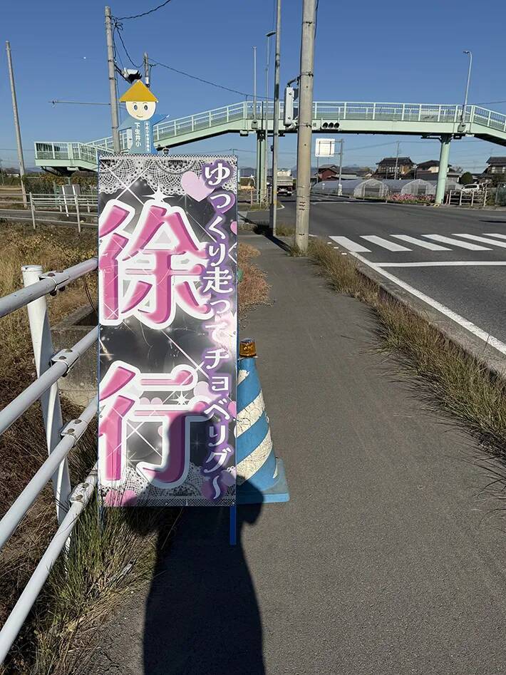 栃木の道路で見かけた、ド派手な看板　異色のデザインに「ギャルが工事してる？」