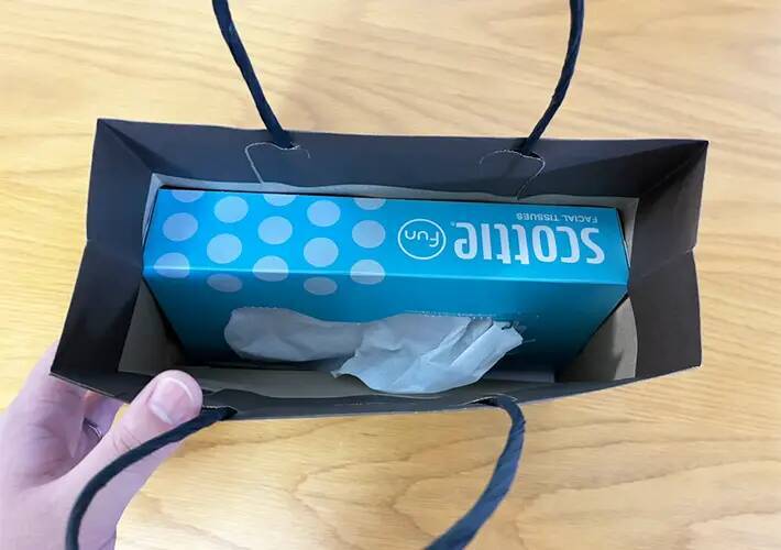 溜まっている紙袋をカッターでくり抜くだけ　家用ティッシュが快適になるリメイク術