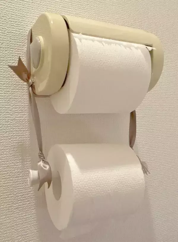「つっぱり棒を1本吊るすだけ！　トイレットペーパーホルダーの改善方法に「本当に助かった」」の画像