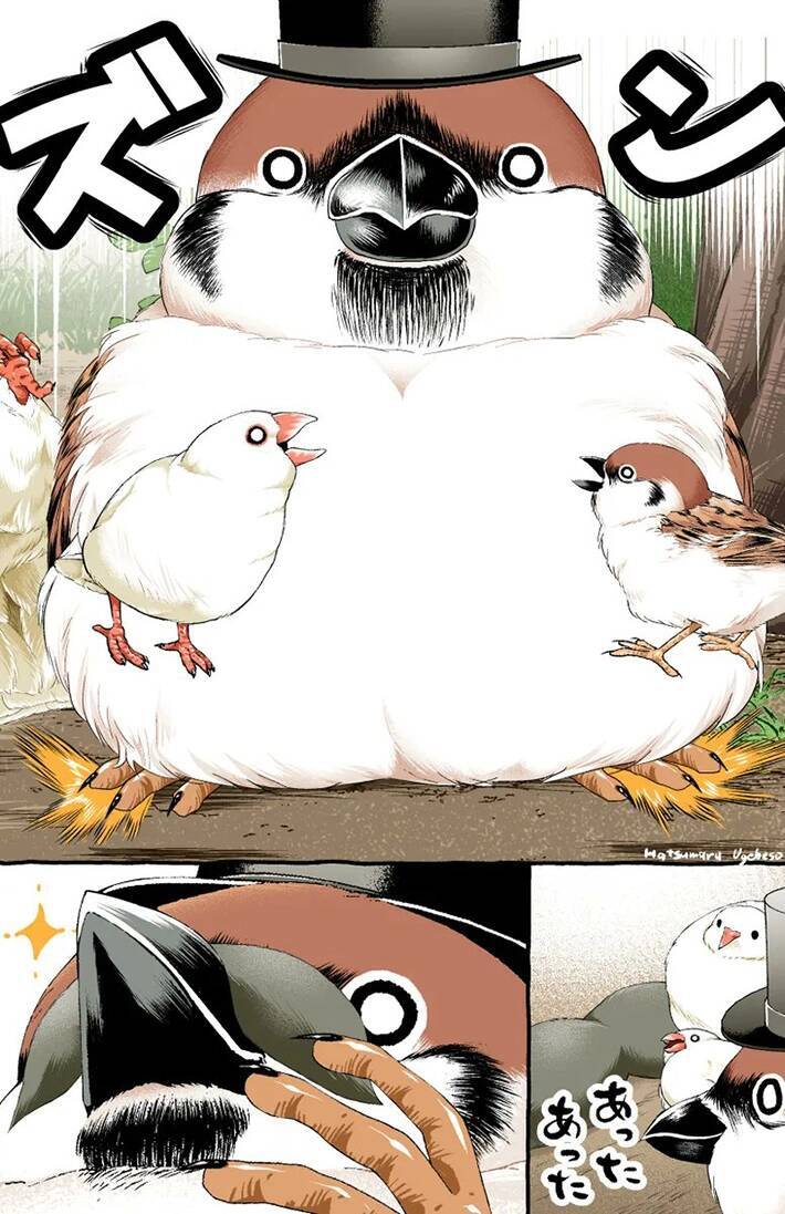 言い争うスズメと文鳥　そこにやって来たのは…漫画にツッコミの声