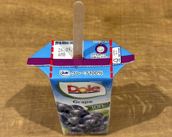 子供「アイス作って！」　紙パックジュースに棒を挿して冷凍庫に入れた結果…