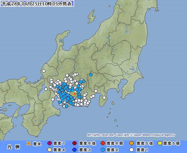 愛知県東部でm4 2の地震 山梨北杜市などで震度2 16年4月25日 エキサイトニュース