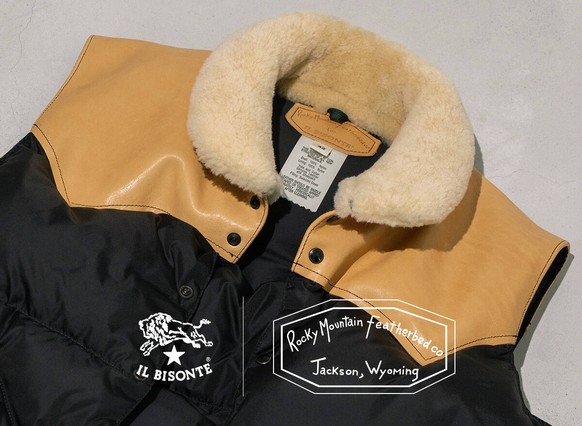 IL BISONTE×Rocky Mountain Featherbedのコラボベストが誕生、6月に予約会にて数量限定で販売