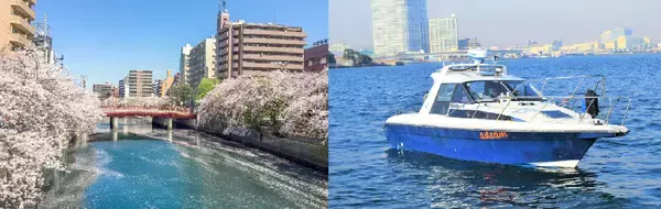 「目黒川と大岡川で催行｜花見と「シャンドン ロゼ」を楽しむクルージング」の画像