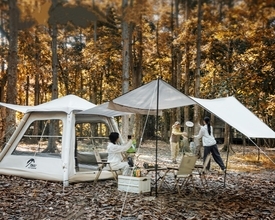 空気で設営できるワンタッチテント「TAILIエアテント」金属フレームの代わりにエアチューブを採用