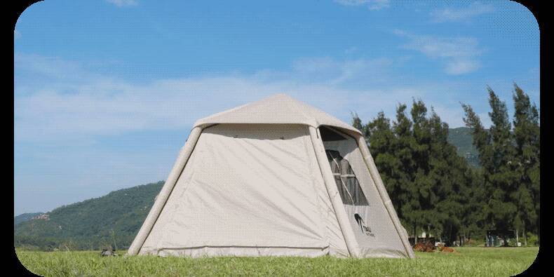 空気で設営できるワンタッチテント「TAILIエアテント」金属フレームの代わりにエアチューブを採用