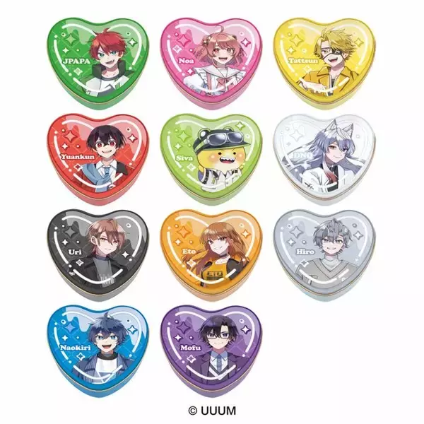 「実況グループ「カラフルピーチ」チョコレートギフトが1月12日発売！板チョコみたいな缶やメンバー11名分のハート型缶など、どれも可愛い全4商品」の画像