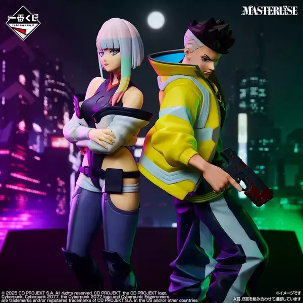 「「サイバーパンク: エッジランナーズ」一番くじがクール！デイビッドとルーシーが立体化、6人が集まったエモいビッグタオルも」の画像