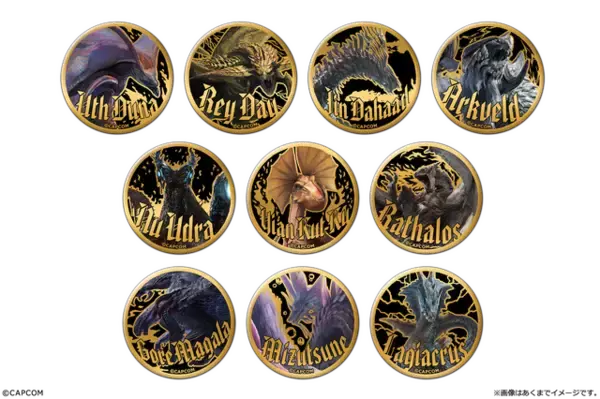 「『モンハンワイルズ』アルマ、ジェマのアクリルフィギュアが‘登場！作中の武器アイコンも“メタルピンズ”に」の画像