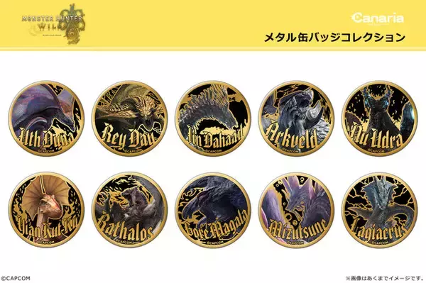 「『モンハンワイルズ』アルマ、ジェマのアクリルフィギュアが‘登場！作中の武器アイコンも“メタルピンズ”に」の画像