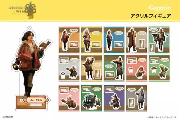 「『モンハンワイルズ』アルマ、ジェマのアクリルフィギュアが‘登場！作中の武器アイコンも“メタルピンズ”に」の画像