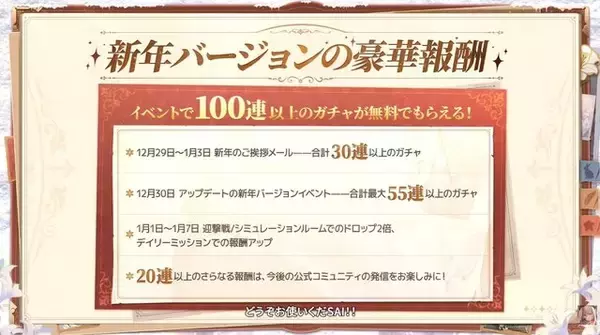 「『勝利の女神：NIKKE』年末年始で“計100連以上”の無料ガチャ！ 12月30日開幕の新イベント、対象ピルグリムの確定募集など新情報が続々と【番組まとめ】」の画像