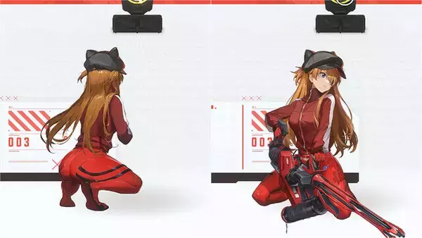 「『勝利の女神：NIKKE』「アスカ」「レイ」「サクラ」の背中で魅せる“ガンガール”エヴァコラボ！キュートな立ち絵から大胆な射撃姿勢までまるっとお届け」の画像