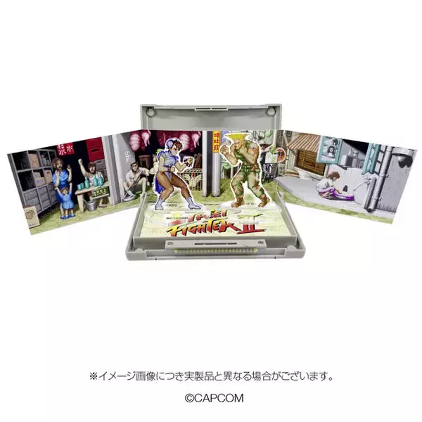 「タブーとされている“端子”部分を触り放題！『スト2』スーファミカセットケースが予約販売、ゲームシーンのように飾れる「リュウvs.ケン」などアクスタも付属」の画像