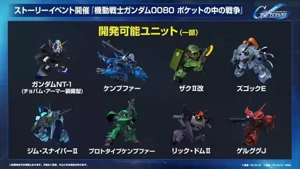 「『Gジェネ エターナル』ポケットの中の戦争、IGLOO、ガンダム第08MS小隊など8作品が順次参戦へ！それぞれの開発可能ユニットも一部公開」の画像