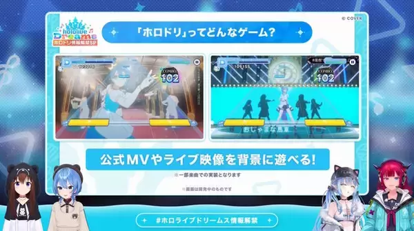 「ホロライブ公式音ゲー『ホロドリ』が超本格的！登場メンバーやライブ中の掛け合い、150以上の収録曲などゲーム情報初公開」の画像