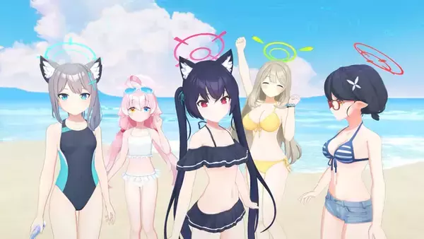 「『ブルアカ』ノノミやシロコの背中に日焼け止めを…！？水着な「対策委員会」と過ごすビーチでのひと時に、興奮を隠しきれない先生たち」の画像