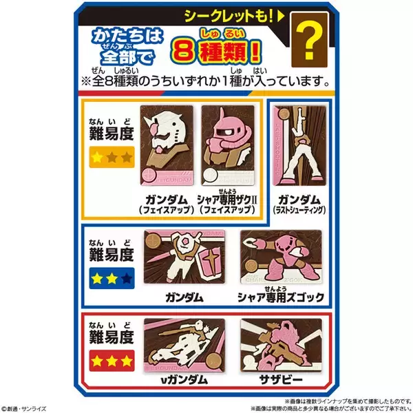 「νガンダムやサザビーも！「キャラパキ」に「ガンダム」が出撃―4色4味のチョコで8機体を表現」の画像