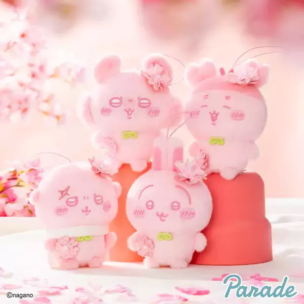 「「ちいかわ」頭に付いた花飾りが可愛い！“さくらいろ”のうさぎやモモンガ含む全4種ぬいぐるみマスコット第2弾」の画像