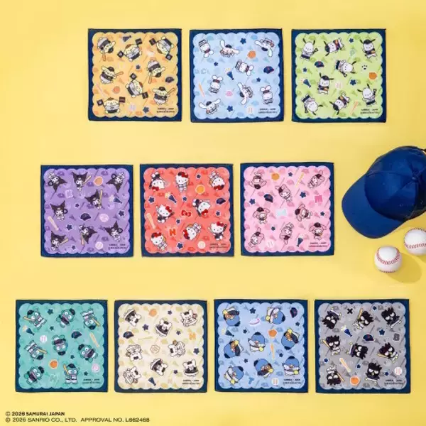 「「サンリオ×侍ジャパン」新作タイトーくじの全ラインナップ公開！ヘッドスライディングするポムポムプリンの抱き枕など、ユニフォーム姿の10人が可愛い」の画像