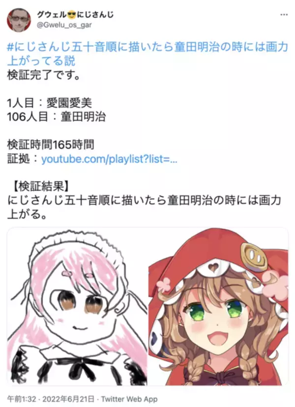 「VTuber・グウェルさん、「にじさんじ五十音順に描いたら画力上がる説」を完走！凄まじい“上達っぷり”を見せる」の画像
