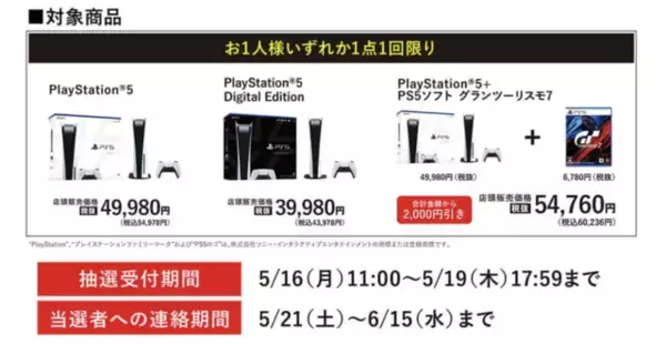「「PS5」の販売情報まとめ【5月13日】─来週始まる2件の抽選受付が判明、今週末は「セブンネットショッピング」に応募可能」の画像