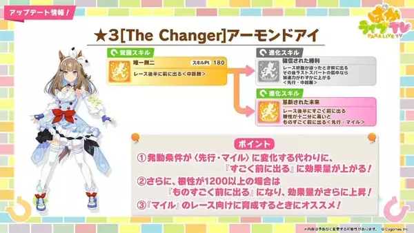 「『ウマ娘』新たに「アーモンドアイ」が育成ウマ娘化！発表されたばかりの「フォーエバーヤング」「カジノドライヴ」もサポカで早速実装」の画像