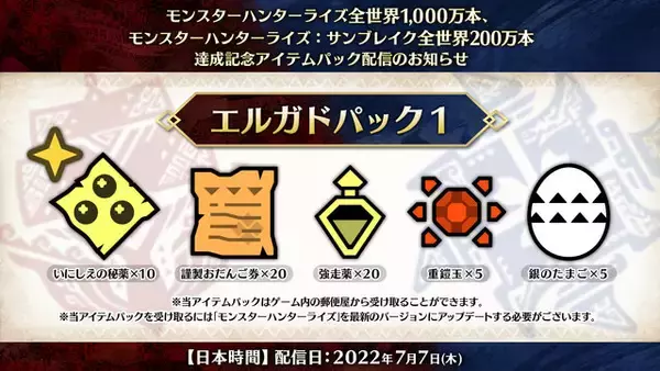 「『モンハンライズ：サンブレイク』販売数が全世界300万本達成！記念アイテムパックを7月14日配信へ」の画像