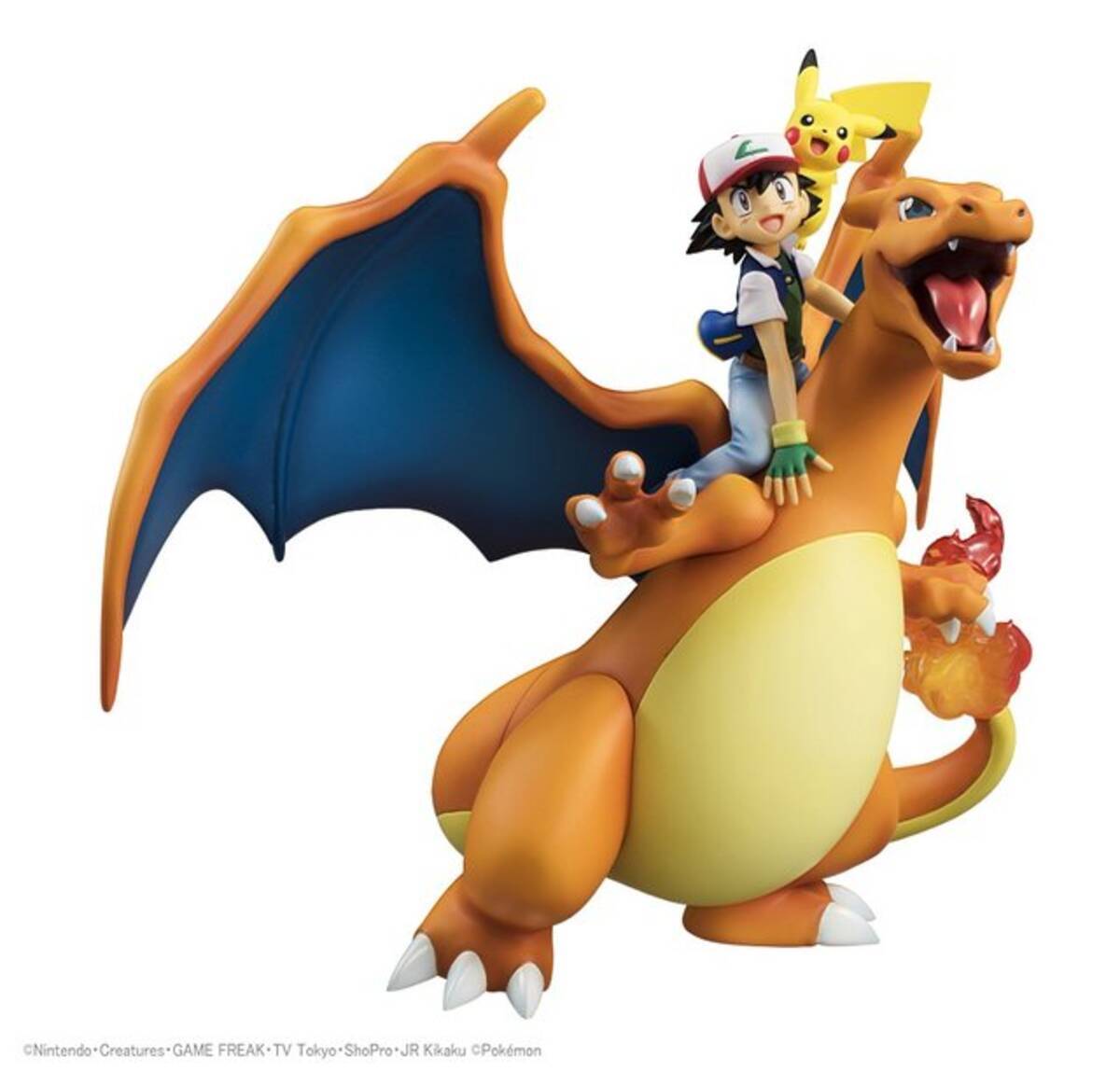 リザードン”1/8フィギュアが登場！ サトシとピカチュウを乗せた勇姿を 