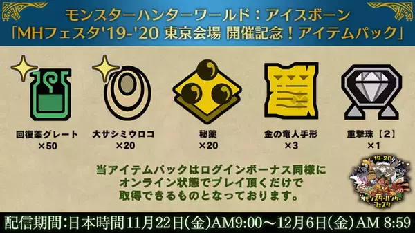 「「モンハンフェスタ'19-'20」ステージイベントの生放送実施が決定―『モンハン：アイスボーン』無料大型アップデート第2弾の情報も発表予定！」の画像
