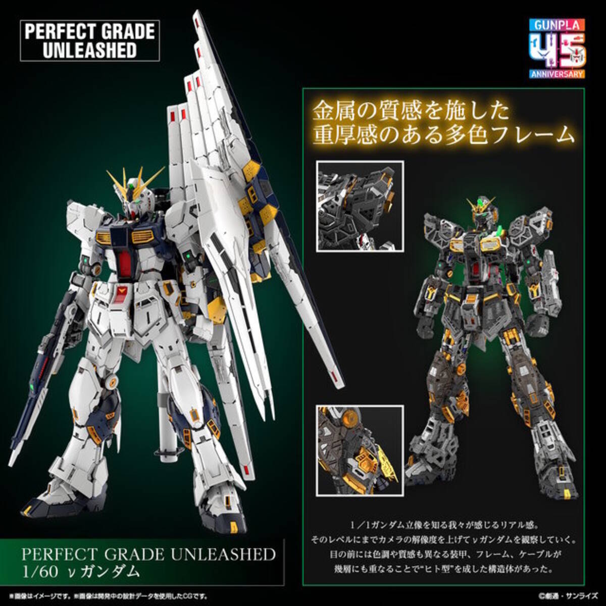 究極のガンプラ「PG UNLEASHED 1/60 νガンダム」追加情報！圧倒的密度 