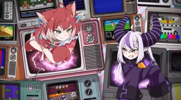 「vaultroomがホロライブ「ラプラス・ダークネス」、CR「赤見かるび」とコラボ！映像では2人が色々なレトロゲームで競い合う」の画像