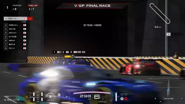 「「V1 GRAND PRIX」優勝は宮園拓真コーチ率いるTEAM BLUE！最後はホロライブ・輪堂千速がクラッシュするハプニングが起こるも圧倒的な走りで王者に立つ」の画像